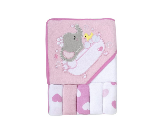 Toalla Con Capucha Con 5 Toallitas Rosa Ad Sutton