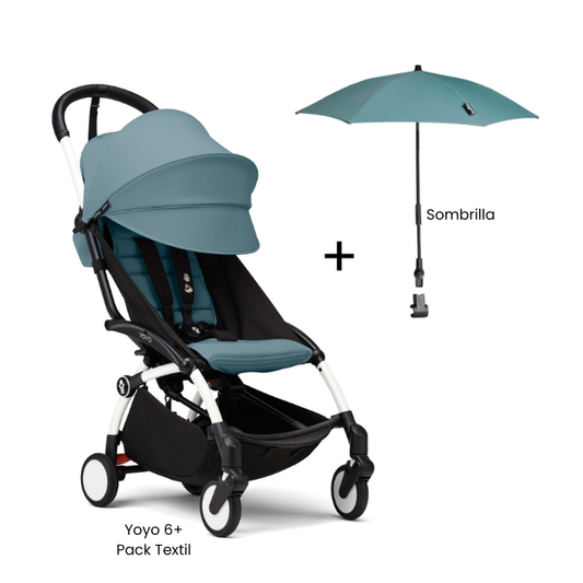 Estructura Coche Yoyo 3 Blanco + Cobertura Babyzen 6+ + Sombrilla | Aqua - Yoyo