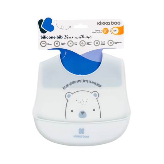 Babero de Silicon Bear With Me | Azul - Kikkaboo