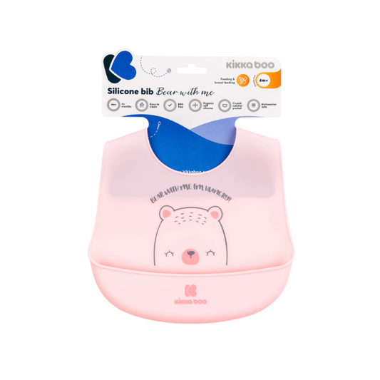 Babero de Silicon Bear With Me | Rosa - Kikkaboo