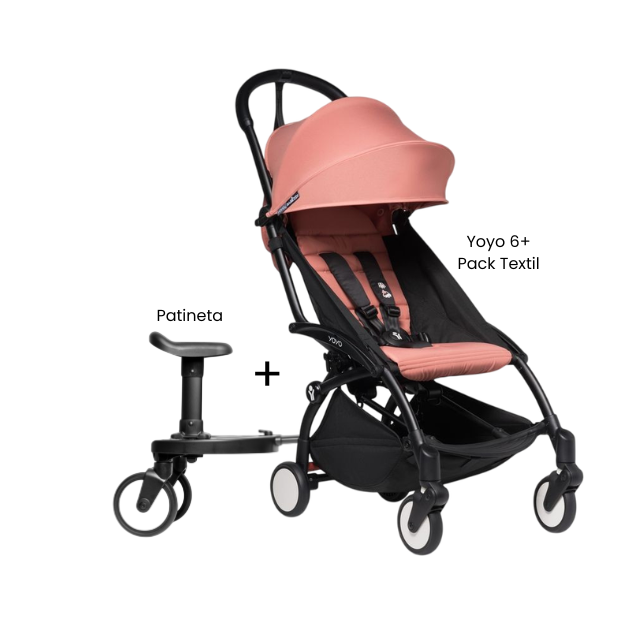 Estructura de Coche Yoyo 2 Negro + Cobertura Babyzen 6+ + Patineta | Rosa Ginger - Yoyo