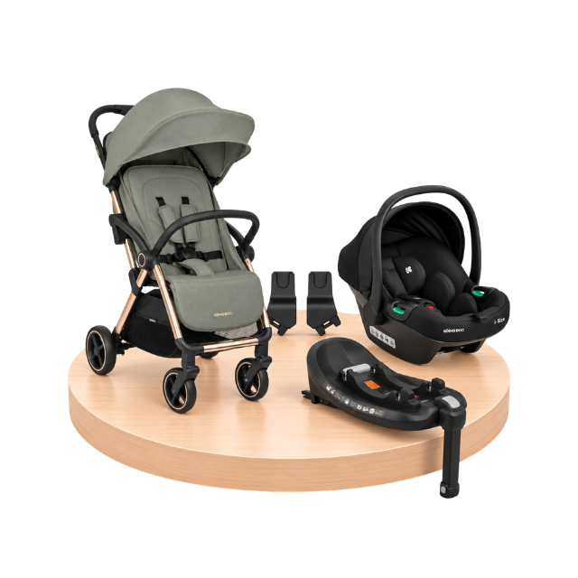 Combo: Coche Eden + Portabebé I-Xtend + Base Para Portabebe I-Xtend + Adaptadores Para Coche Edén | Verde - Kikkaboo