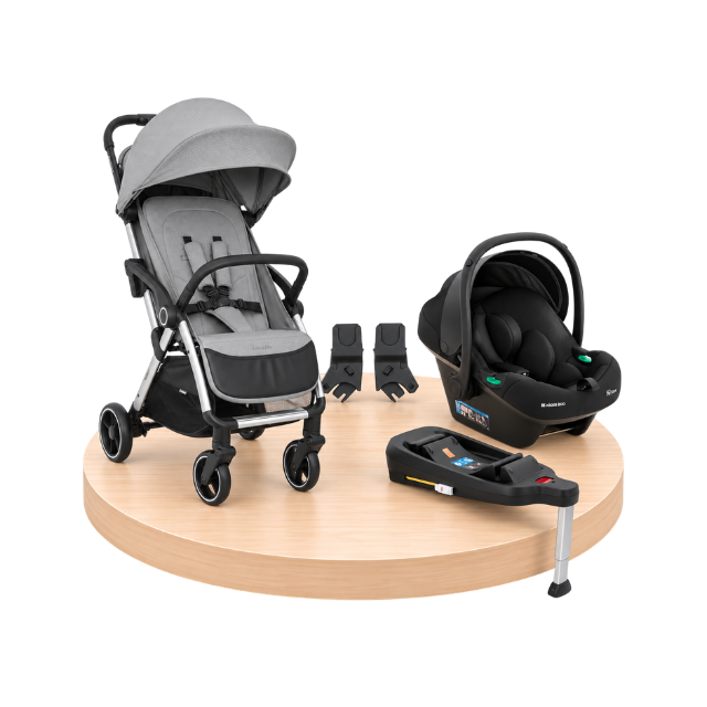 Combo: Coche Eden + Portabebé I-Prime + Base Para Portabebe I-Prime + Adaptadores Para Coche Edén | Gris - Kikkaboo