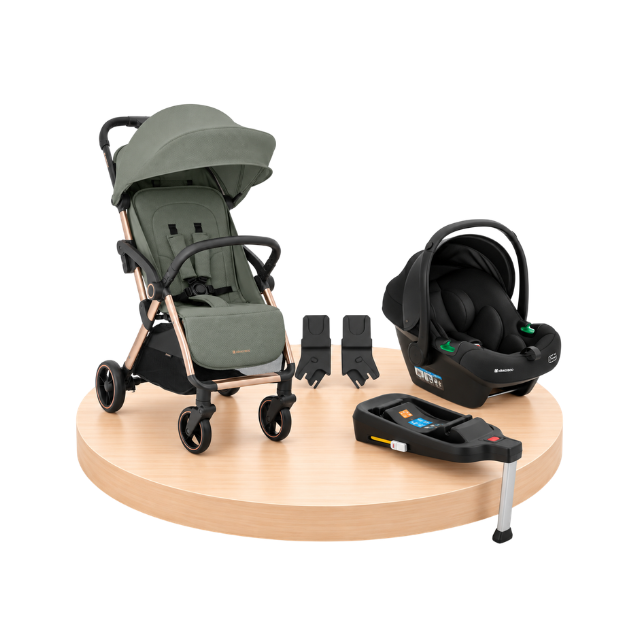 Combo: Coche Eden + Portabebé I-Prime + Base Para Portabebe I-Prime + Adaptadores Para Coche Edén | Verde - Kikkaboo