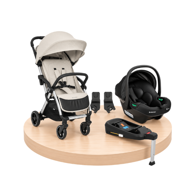 Combo: Coche Eden + Portabebé I-Prime + Base Para Portabebe I-Prime + Adaptadores Para Coche Edén | Beige - Kikkaboo