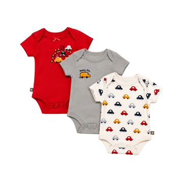 Conjunto 3 Enterizos Manga Corta | Autos - B4baby