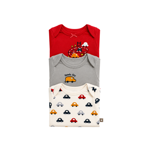 Conjunto 3 Enterizos Manga Corta | Autos - B4baby