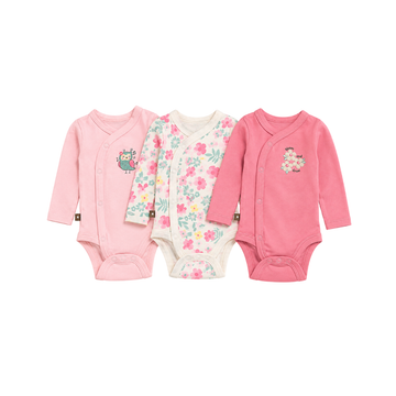 Conjunto 3 Enterizos Manga Larga Cruzada | Flores - B4baby