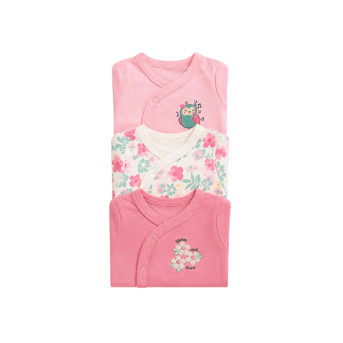 Conjunto 3 Enterizos Manga Larga Cruzada | Flores - B4baby