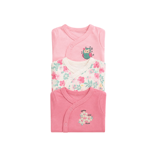 Conjunto 3 Enterizos Manga Larga Cruzada | Flores - B4baby