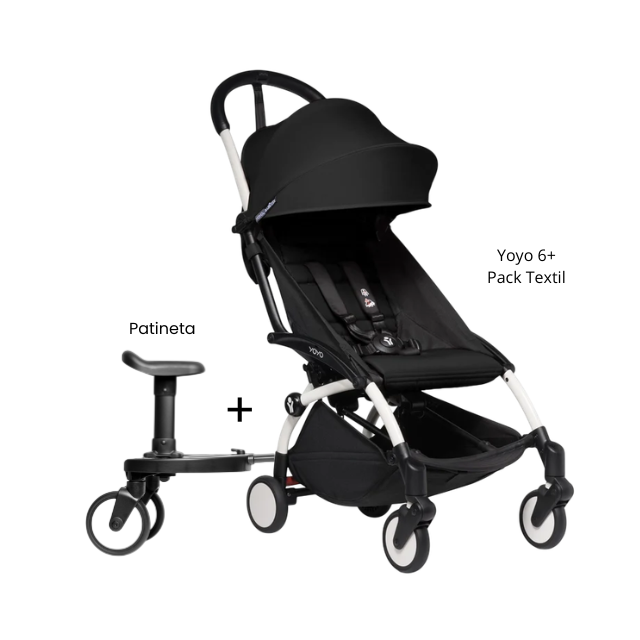 Estructura de Coche Yoyo 2 Blanco + Cobertura Babyzen 6+ + Patineta | Negro - Yoyo