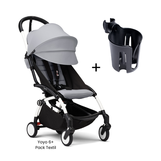 Estructura Coche Yoyo 3 Blanco + Cobertura Babyzen 6+ + Porta Vasos | Gris Piedra - Yoyo
