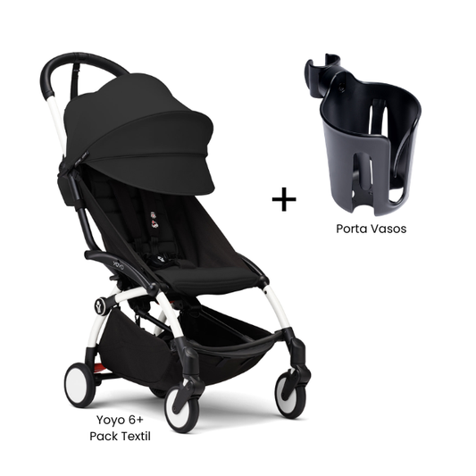 Estructura Coche Yoyo 3 Blanco + Cobertura Babyzen 6+ + Porta Vasos | Negro - Yoyo
