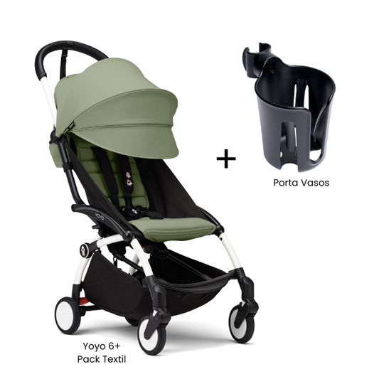 Estructura Coche Yoyo 3 Blanco + Cobertura Babyzen 6+ + Porta Vasos | Olivo - Yoyo