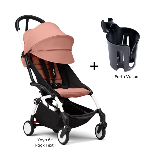 Estructura Coche Yoyo 3 Blanco + Cobertura Babyzen 6+ + Porta Vasos | Rosa Ginger - Yoyo
