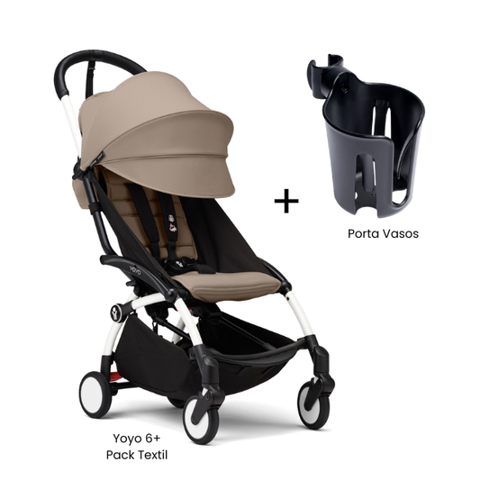 Estructura Coche Yoyo 3 Blanco + Cobertura Babyzen 6+ + Porta Vasos | Taupe - Yoyo