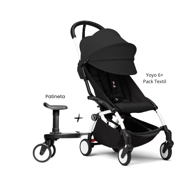 Estructura Coche Yoyo 3 Blanco + Cobertura Babyzen 6+ + Patineta | Negro - Yoyo