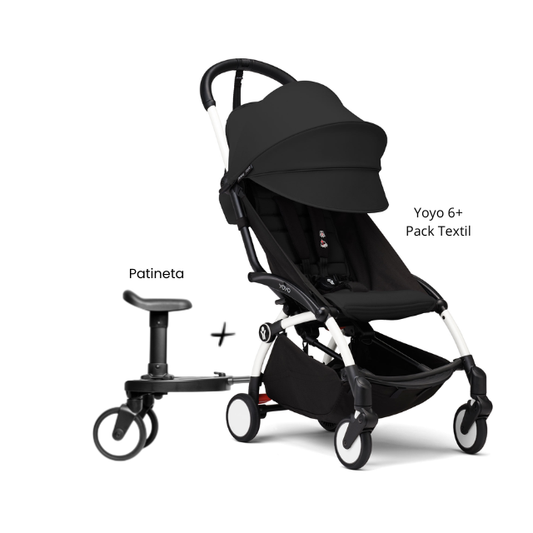 Estructura Coche Yoyo 3 Blanco + Cobertura Babyzen 6+ + Patineta | Negro - Yoyo