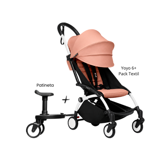 Estructura Coche Yoyo 3 Blanco + Cobertura Babyzen 6+ + Patineta | Rosa Ginger - Yoyo