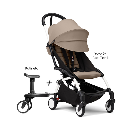 Estructura Coche Yoyo 3 Blanco + Cobertura Babyzen 6+ + Patineta | Taupe - Yoyo