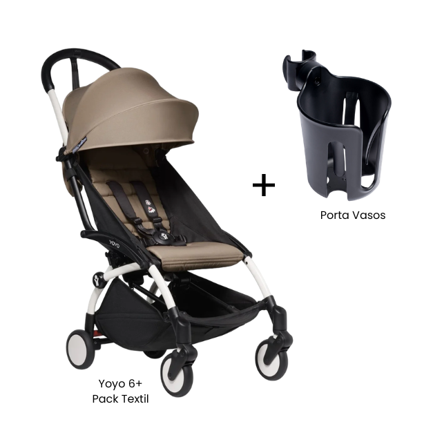 Estructura de Coche Yoyo 2 Blanco + Cobertura Babyzen 6+ + Portavaso | Taupe - Yoyo
