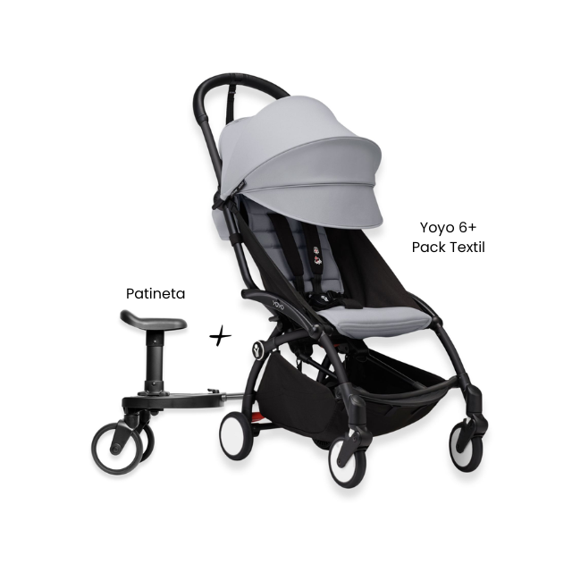 Estructura Coche Yoyo 3 Negro + Cobertura Babyzen 6+ + Patineta | Gris Piedra - Yoyo