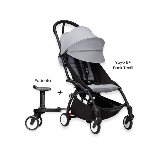 Estructura Coche Yoyo 3 Negro + Cobertura Babyzen 6+ + Patineta | Gris Piedra - Yoyo