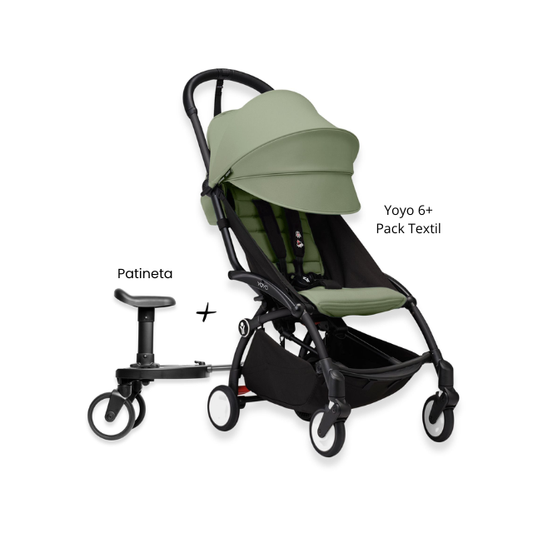 Estructura Coche Yoyo 3 Negro + Cobertura Babyzen 6+ + Patineta | Olivo - Yoyo