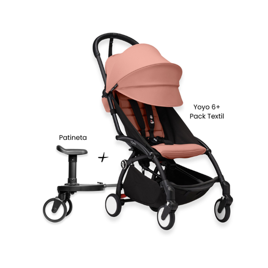 Estructura Coche Yoyo 3 Negro + Cobertura Babyzen 6+ + Patineta | Rosa Ginger - Yoyo