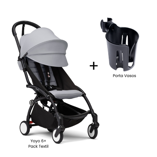 Estructura Coche Yoyo 3 Negro + Cobertura Babyzen 6+ + Porta Vasos | Gris Piedra - Yoyo