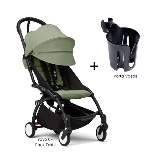 Estructura Coche Yoyo 3 Negro + Cobertura Babyzen 6+ + Porta Vasos | Olivo - Yoyo