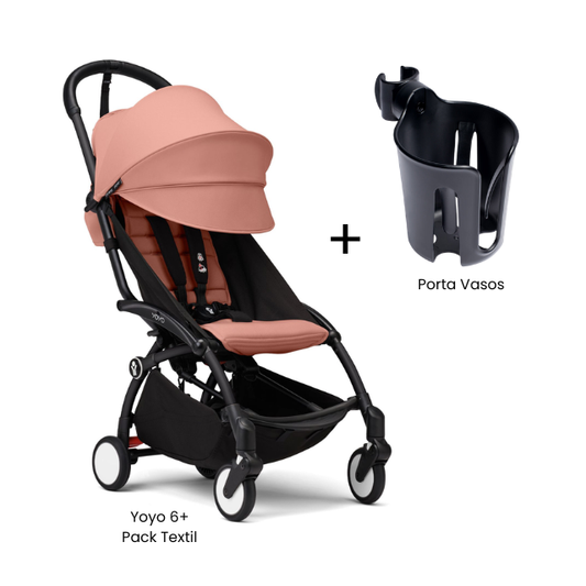 Estructura Coche Yoyo 3 Negro + Cobertura Babyzen 6+ + Porta Vasos | Rosa Ginger - Yoyo