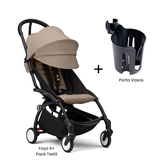 Estructura Coche Yoyo 3 Negro + Cobertura Babyzen 6+ + Porta Vasos | Taupe - Yoyo