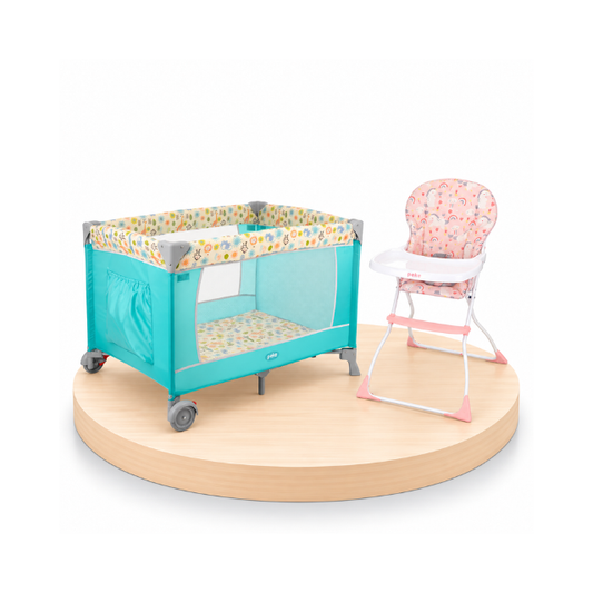 Combo: Silla de Comer Pink + Corral Cuna | Blue - Peke