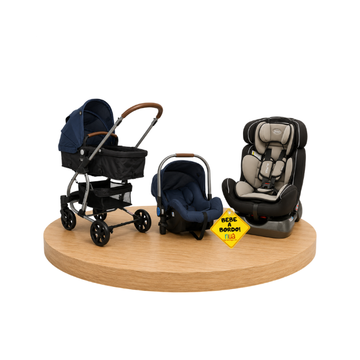 Combo Coche Travel Sistem DLX 5 en 1 Blue + Bebé a bordo + Asiento de Auto Alpha | Black Gray - Born