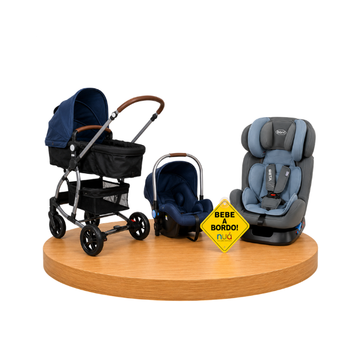 Combo Coche Travel Sistem DLX 5 en 1 Blue + Bebé a Bordo + Asiento de Auto Beta | Grey - Born
