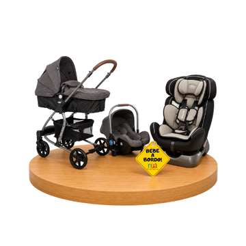 Combo Coche Travel Sistem DLX 5 en 1 Gray + Bebé a Bordo + Asiento de Auto Alpha | Black Grey - Born