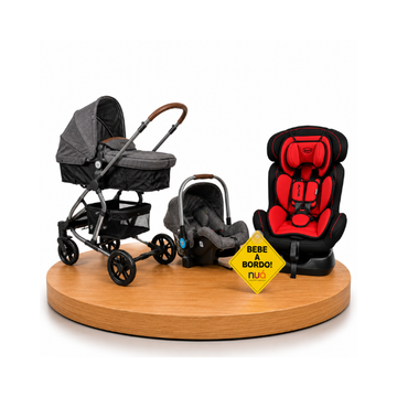 Combo Coche Travel Sistem DLX 5 en 1 Gray + Bebé a Bordo + Asiento de Auto Alpha | Red Black - Born