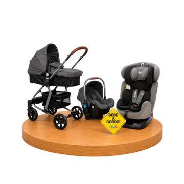 Combo Coche Travel Sistem DLX 5 en 1 Gray + Bebé a Bordo + Asiento de Auto Beta | Black - Born