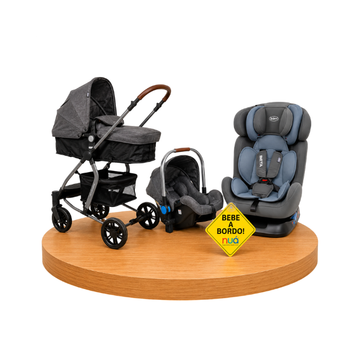 Combo Coche Travel Sistem DLX 5 en 1 Gray + Bebé a Bordo + Asiento de Auto Beta | Grey - Born