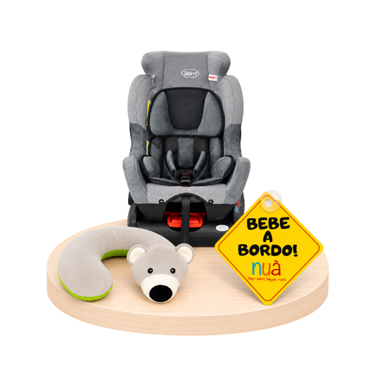 Combo: Asiento de Auto Space One + Soporte de Cuello Oso + Bebé a Bordo | Gris/Negro - Born