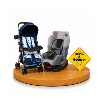 Combo Kazz Stroller Lynn Revesrible + Bebé a Bordo + Asiento de Auto Space One | Gris/Negro - Born