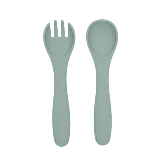 Cuchara y Tenedor Platinum Silicon | Menta - Kikkaboo