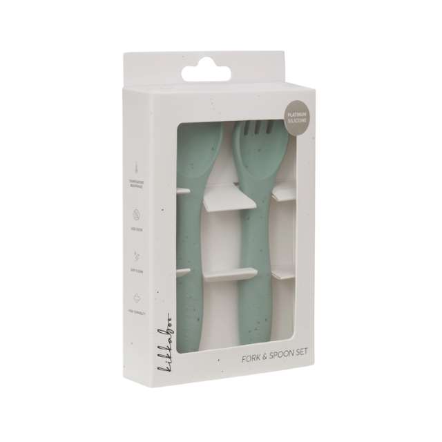 Cuchara y Tenedor Platinum Silicon | Menta - Kikkaboo