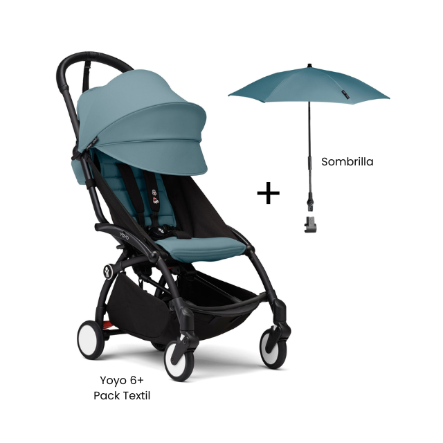 Estructura Coche Yoyo 3 Negro + Cobertura Babyzen 6+ + Sombrilla | Aqua - Yoyo