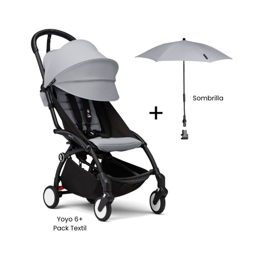 Estructura Coche Yoyo 3 Negro + Cobertura Babyzen 6+ + Sombrilla | Gris Piedra - Yoyo
