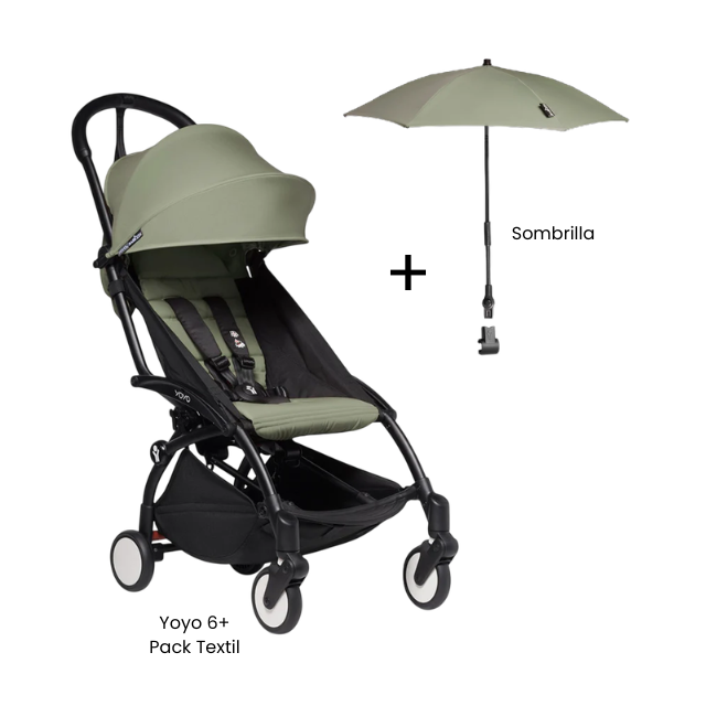 Estructura de Coche Yoyo 2 Negro + Cobertura Babyzen 6+ + Sombrilla | Olivo - Yoyo