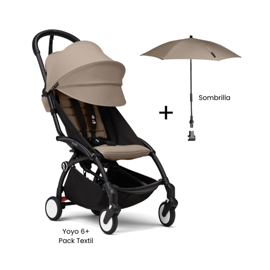Estructura Coche Yoyo 3 Negro + Cobertura Babyzen 6+ + Sombrilla | Taupe - Yoyo