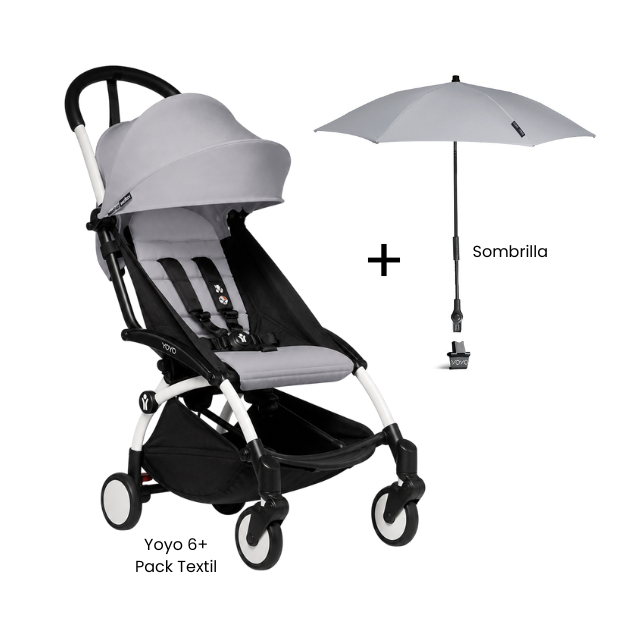 Estructura de Coche Yoyo 2 Blanco + Cobertura Babyzen 6+ + Sombrilla | Gris Piedra - Yoyo