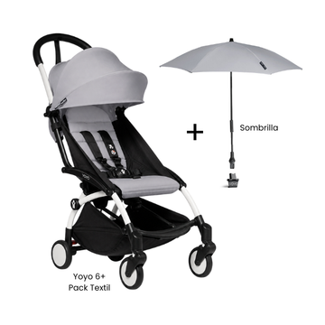 Estructura de Coche Yoyo 2 Blanco + Cobertura Babyzen 6+ + Sombrilla | Gris Piedra - Yoyo